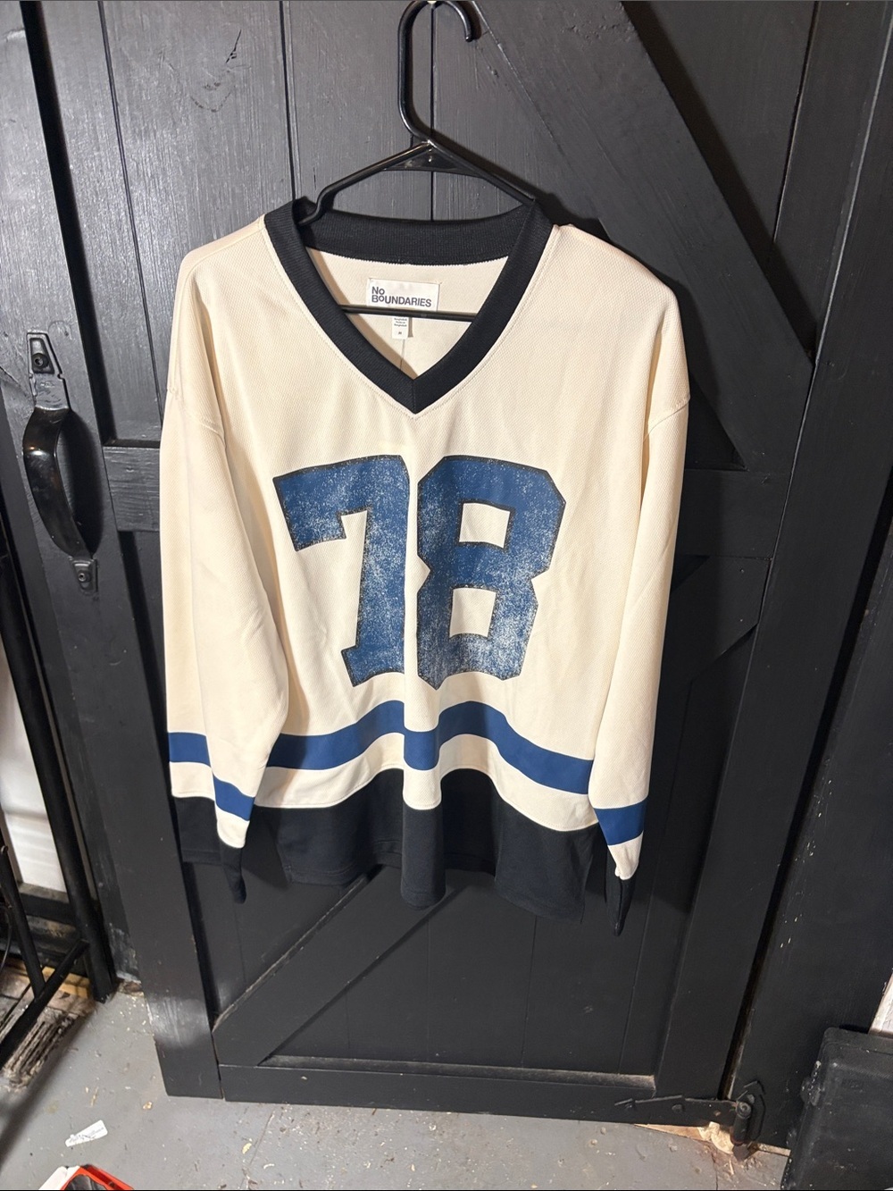 No Boundaries Cream and Blue Hockey-Style Jersey with Black Trim